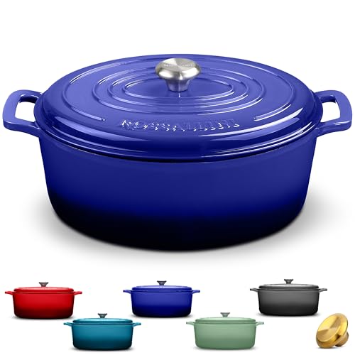 Enameled Cast Iron Oval Dutch Oven with Lid (9.5Q / Indigo Blue)