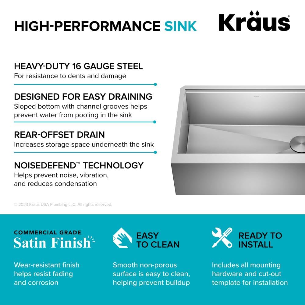 Kore 30 Inch Farmhouse Workstation with In Sink Dish Drying Rack (30 Inch / Flat Farmhouse / Stainless Steel)