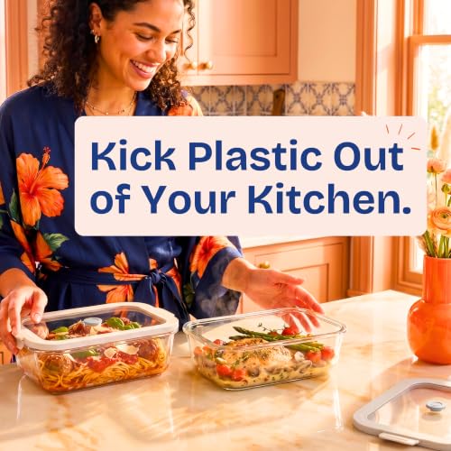 Non Toxic Glass Food Containers with Lids (Gray / 50 Oz)