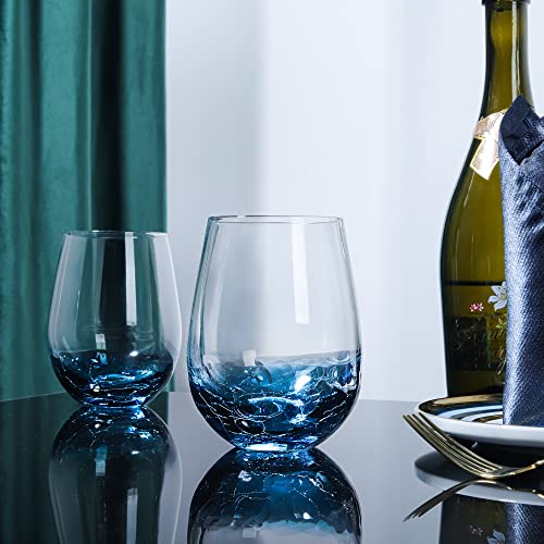 Hand Blown Crackle Wine Glasses Set of 2