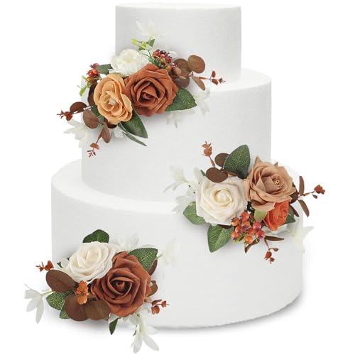 3Pcs Pre made Cake Topper Cake Decorating Flowers for Cake Decor Cake Flowers for Wedding Baptism Birthday Party Bridal Baby Shower