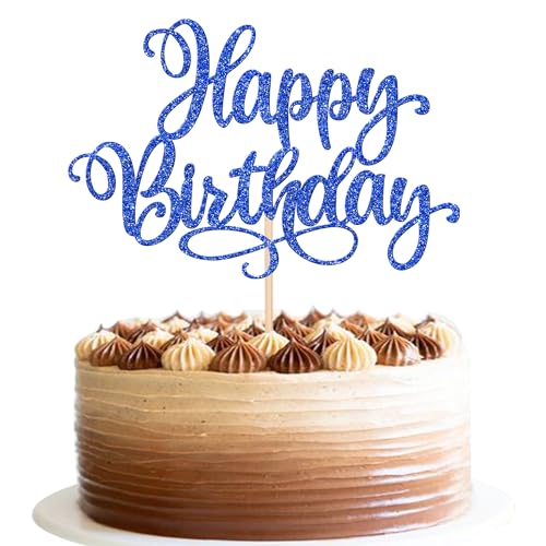 1 PCS Happy Birthday Cake Topper Glitter Happy Birthday Cake Pick Bunting Decor for Anniversary Celebrating Happy Birthday Party Cake Decorations Supplies Gold