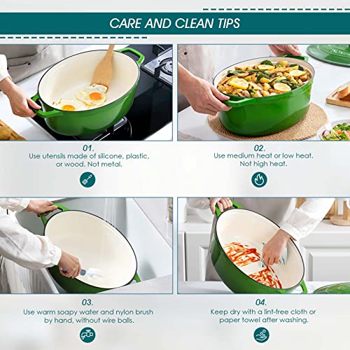 9.3 Qt Oval Enameled Cast Iron Dutch Oven with Lid (9.3 Qt-oval / Green)