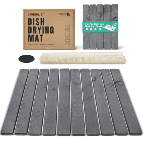 Stone Dish Drying Mat Collapsible Diatomaceous Earth Absorbent Mat Quick Dish Drying Pad Dish Rack Pad Match Any Counter to Multiple Usage for Kitchen