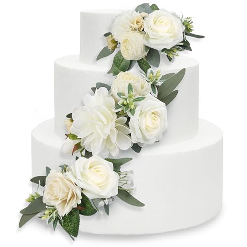 3Pcs Pre made Cake Topper Cake Decorating Flowers for Cake Decor Cake Flowers for Wedding Baptism Birthday Party Bridal Baby Shower