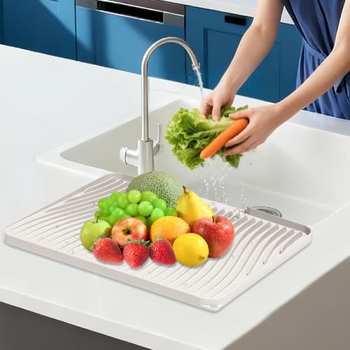 Silicone Dish Drying Mat for Kitchen counter (Cream / 19.7" x 17")