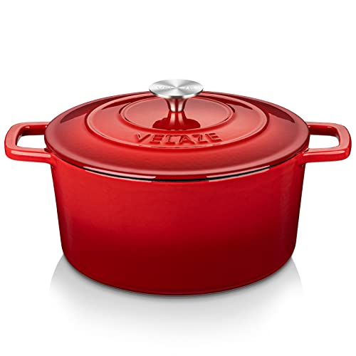 6 QT Enameled Cast Iron Dutch Oven Pot with Lid (Red / 6QT-Round)