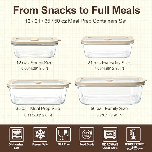 Multi Size Glass Food Storage Containers with Glass Lids (Multi-Size)