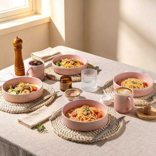 Pasta Bowls Set 7.5” Stoneware Dinner & Salad Bowls