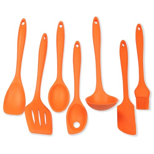 7 Piece Silicone Kitchen Tool and Utensil Set (7 Piece Set / Orange)