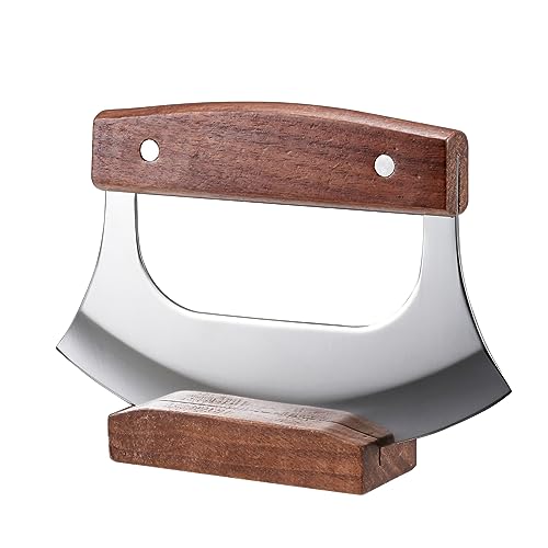 Ulu Knife Sharp Rocker Mezzaluna Knife with Stand