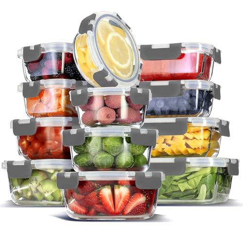 24pc Glass Storage Containers with Lids (Gray / 12 Pack)