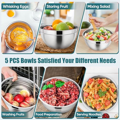 Metal Mixing Bowls with Lids Set (Blue / Airtight Lids)