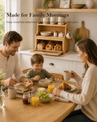 Bread Box for Kitchen Countertop Large Capacity with Shelf Organizer (Natural)