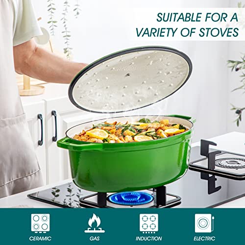 9.3 Qt Oval Enameled Cast Iron Dutch Oven with Lid (9.3 Qt-oval / Green)
