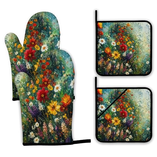 Colorful Rooster Oven Mitts and Pot Holders