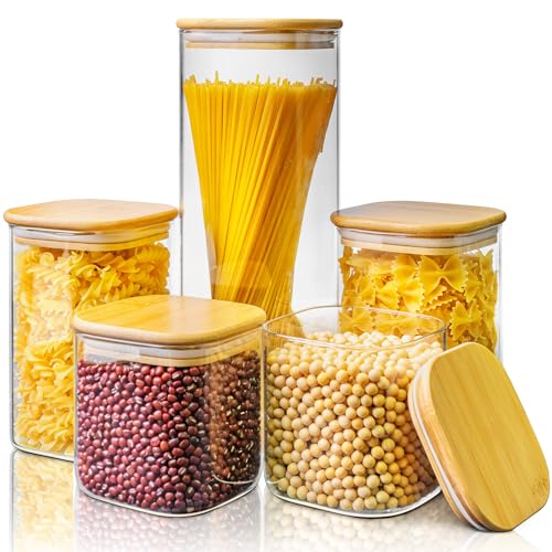 Square Glass Storage Containers with Airtight Bamboo Lids