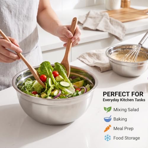 28PCS Mixing Bowls with Airtight Lids Set (Khaki / 7+7+14 - Bowls & Cups & Spoons)