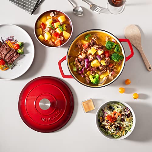 6 Qt Round Enameled Cast Iron Dutch Oven with Lid & Handles (6 Qt-round / Red)