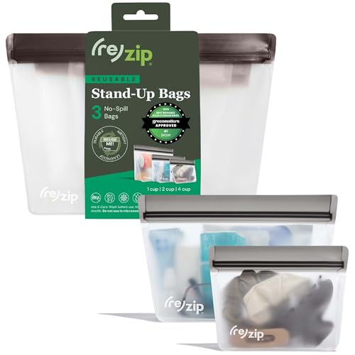 re) zip Stand-Up 3-piece and 5-piece Reusable Bag Kit | BPA-Free, Food Grade, Leakproof, Freezer and Dishwasher Safe