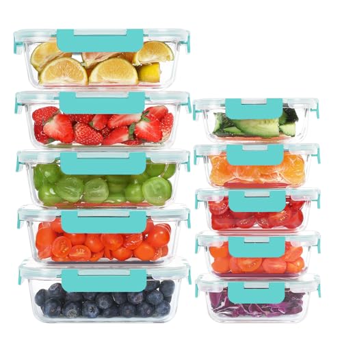 10 Pack Glass Food Storage Containers with Lids (Green / 10-Pack)