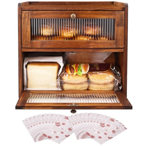 Bread Box for Kitchen Countertop (Retro Brwon / Large)