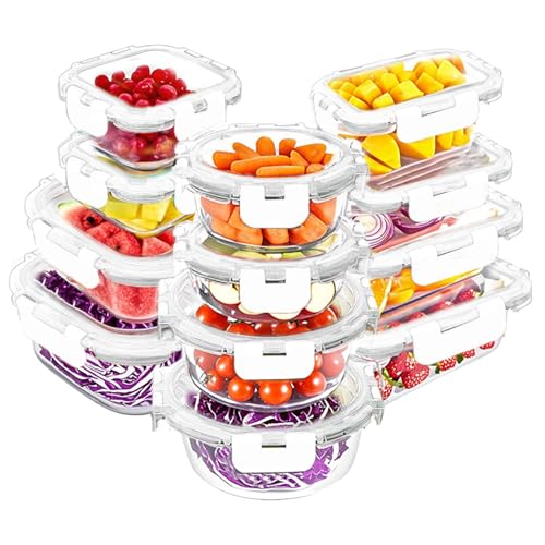 12 Packs Glass Food Storage Containers Set with Lids (White / 24 Pieces)