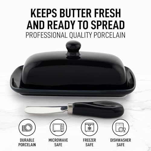 Ceramic Butter Dish with Lid For Countertop & Stainless Steel Knife