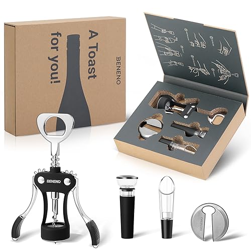 Wine Opener Zinc Alloy Premium Wing Corkscrew with Multifunctional Bottles Opener