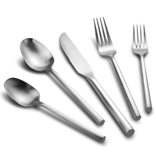 Hand Forged Stainless Steel Hexagon Flatware Set Silverware Set Cutlery Set