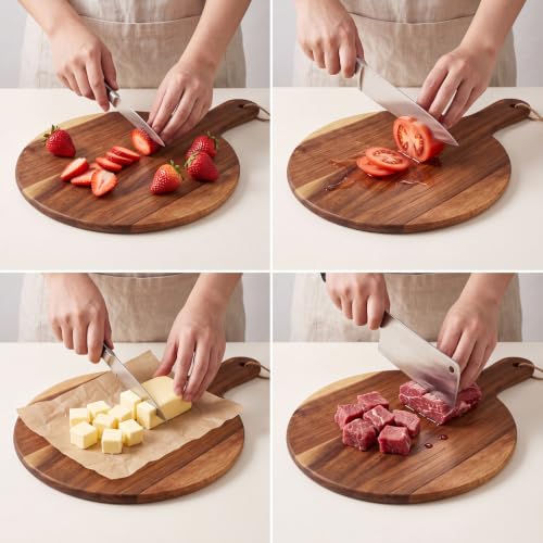 18 Pcs Cutting Board Bulk 13.8" x 9.8" Acacia Wood Chopping Board with Handle Wood Charcuterie Plank Engraving Serving Kitchen Planks for Wedding Housewarming Gift (13.8" X 9.8" / Acacia)