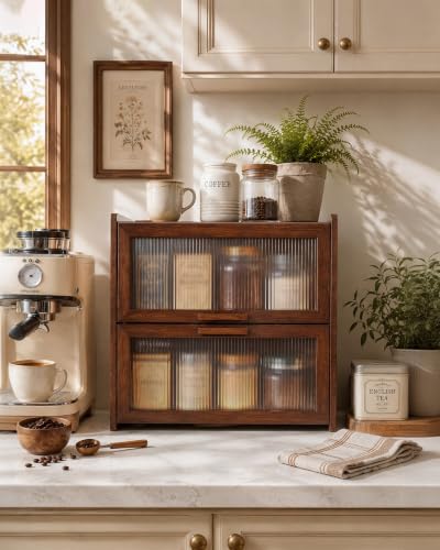 Wooden Bread Box for Kitchen Countertop (Brown / 14.4 x9.5 x13.4 in)