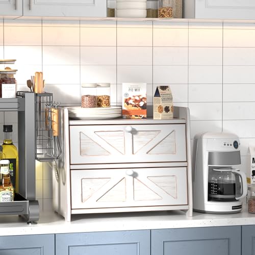 Corner Bread Box for Kitchen Countertop (Vintage White)