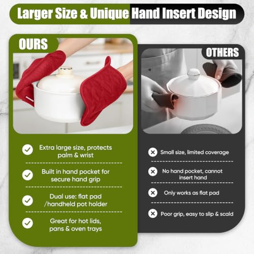 Silicone Oven Mitts and Pot Holders with Kitchen Towels and Dishcloths Sets (Red)