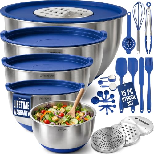 28pc Stainless Steel Mixing Bowls with Lids Set (Utensils - Blue)