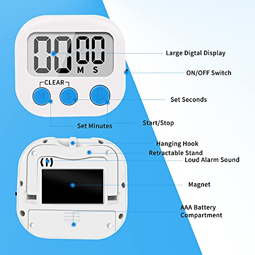 6 Pack Small Digital Kitchen Timer Magnetic Back and ON (Multicolored)