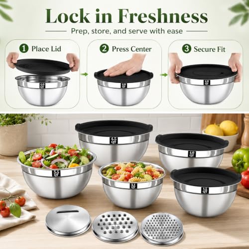 8PCS Mixing Bowls with Lids Set (8PCS Black Mixing Bowl Set)