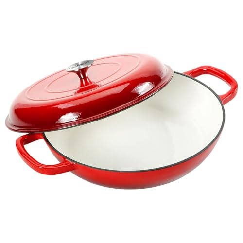 3.8 Quart Enameled Cast Iron Braiser Pan with Lid (Red / 3.8QT)