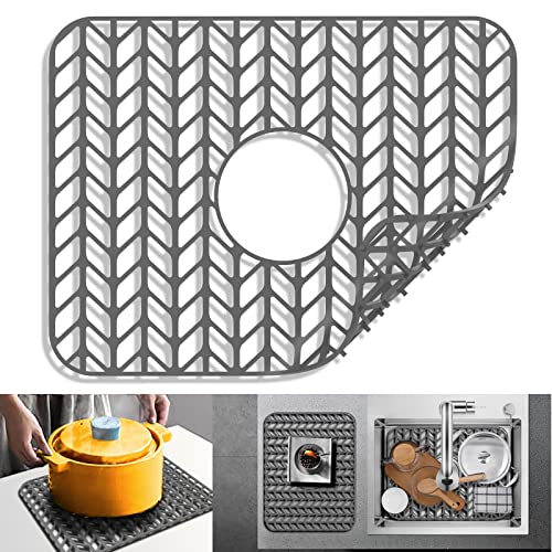 Sink Protectors for Kitchen Sink16.2"x 12.5"Center Silicone Sink Mat (16.4"x12.5" / Gray)