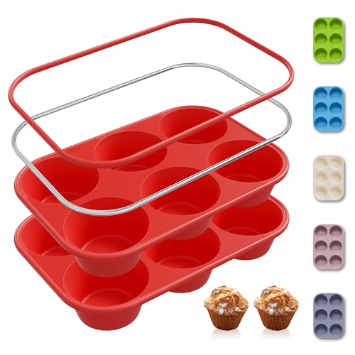 2 Pack 12 Cups Silicone Muffin Pan with Metal Reinforced Frame Regular Size