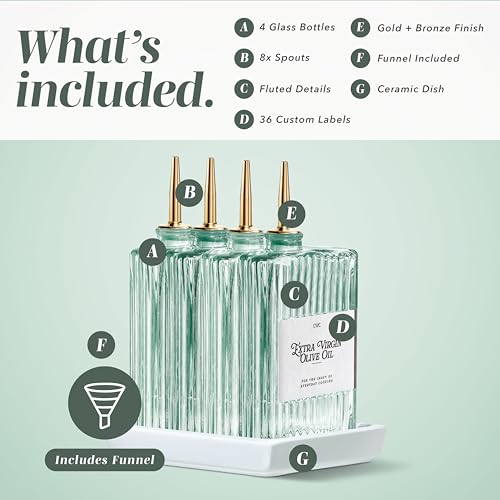 Glass Oil Dispenser Bottle (Sage Textured / 4 Pack)