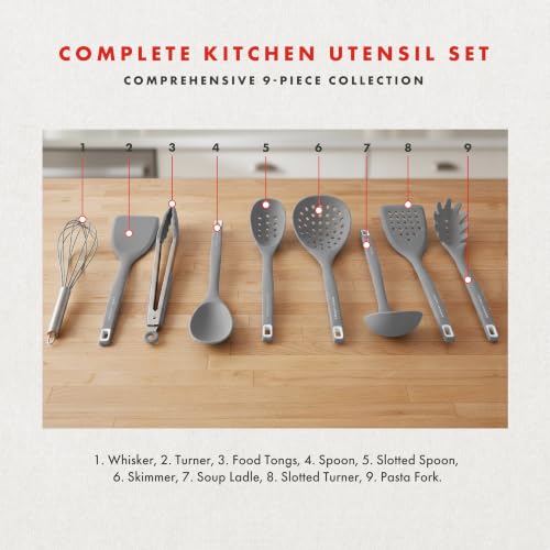 Lagasse 10 Piece Silicone Kitchen Utensil Set with Holder (Gray)