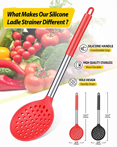 Kitchen Ladle Strainer Set of 2 Large Slotted Spoon with High Heat Resistant BPA Free Non Stick Cooking Skimmers For Draining and Frying