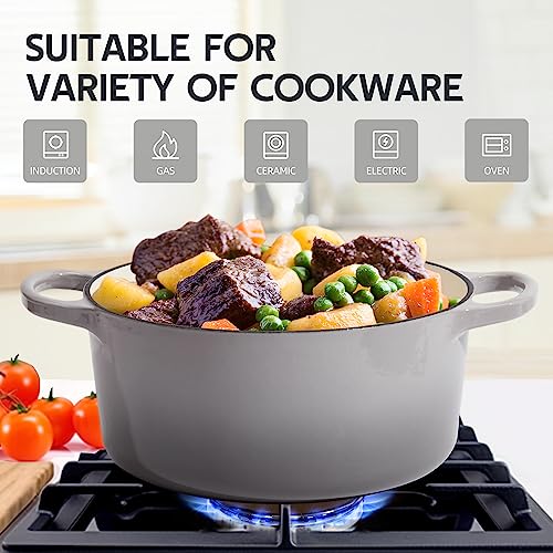 6 Quart Dutch Oven Enameled Cast Iron with Lid (Light Gray / 6 QT)