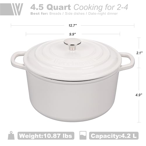 Enameled Cast Iron Dutch Oven Pot with Lid (4.5 QT / White)