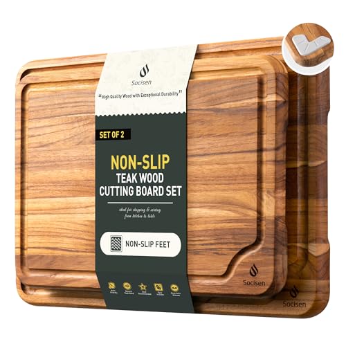 2 Pack Teak Cutting Boards for Kitchen Wood Wooden Cutting Board Non Slip (Cutting Board Set | 2 Pack)