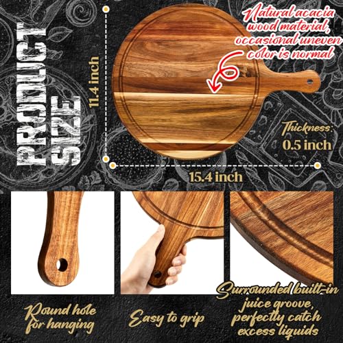 20 Pcs Round Acacia Wood Cutting Board with Handle