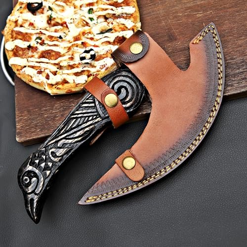 Pizza Cutter Axe Rocker Carbon Steel Slicer Chef Pizza Cutter Viking Axe with Leather Cover