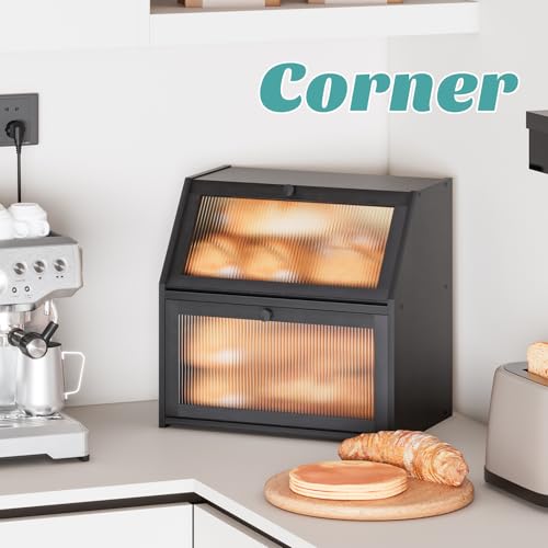 Extra Large Black Bread Box for Kitchen Counter (Black / Extra Large)