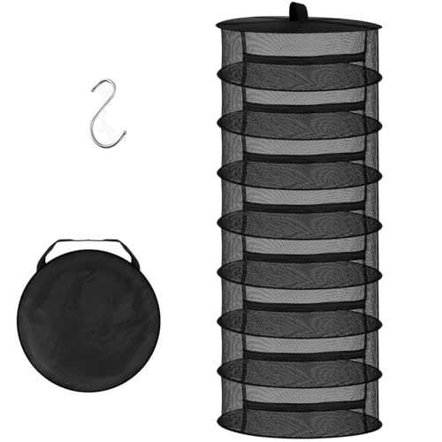 Herb Drying Rack Folding Mesh Hanging Basket Dryer Net with Orange Zippers for Seeds Flowers Buds Plants Garden Outdoor Bumper Harvest
